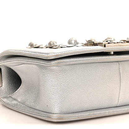 Chanel Metallic Calfskin Camellia Quilted Small Boy Flap Silver 9 of 10