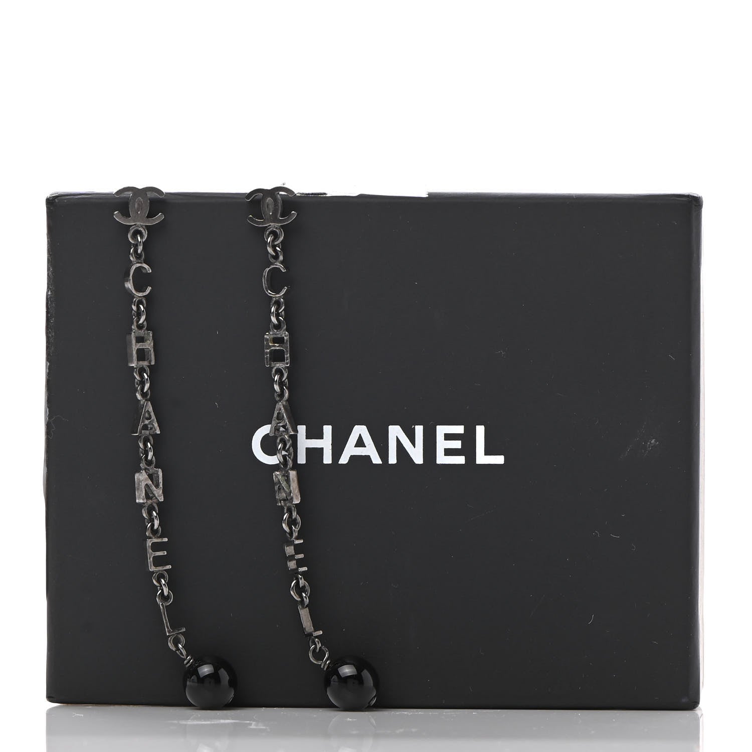 Chanel Ruthenium Bead CC Logo Dangle Earrings 5 of 5