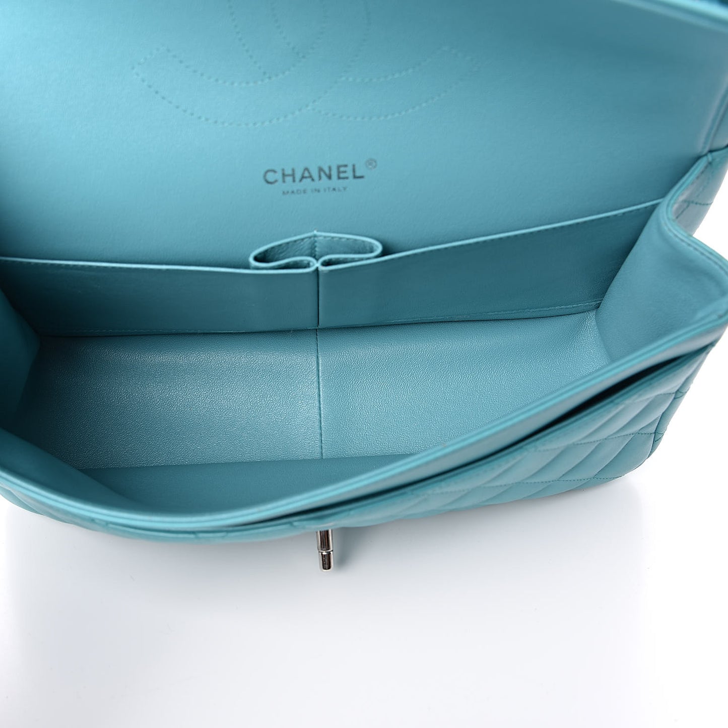Lambskin Quilted Jumbo Double Flap Turquoise