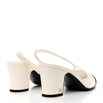 Chanel Lambskin Cap Toe CC Slingback Pumps 37.5 White Black 5 of 9