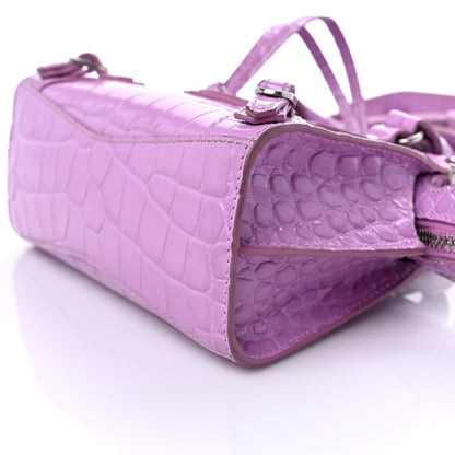 Balenciaga Calfskin Crocodile Embossed Neo Classic Silver Hardware Nano City Crossbody Lilac 7 of 14