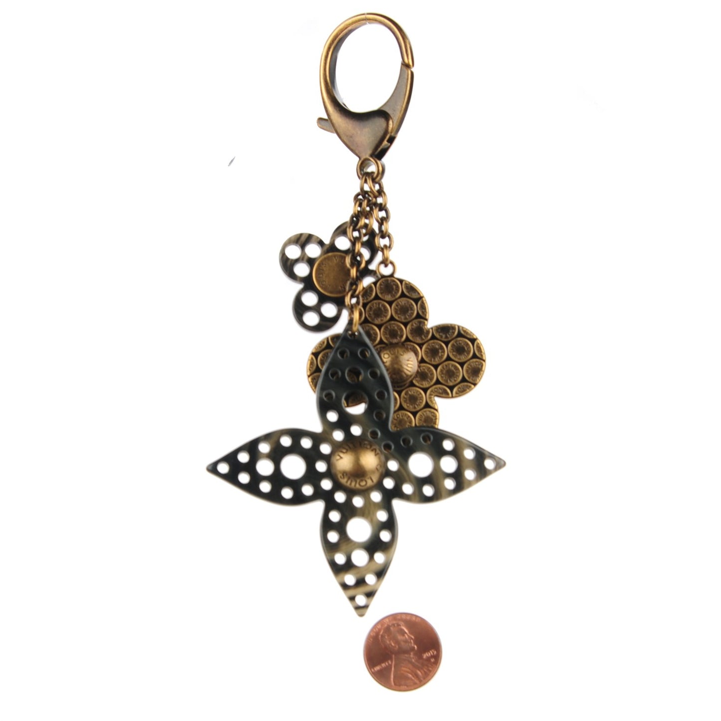 Antiqued Brass Resin Rock Flower Bag Charm