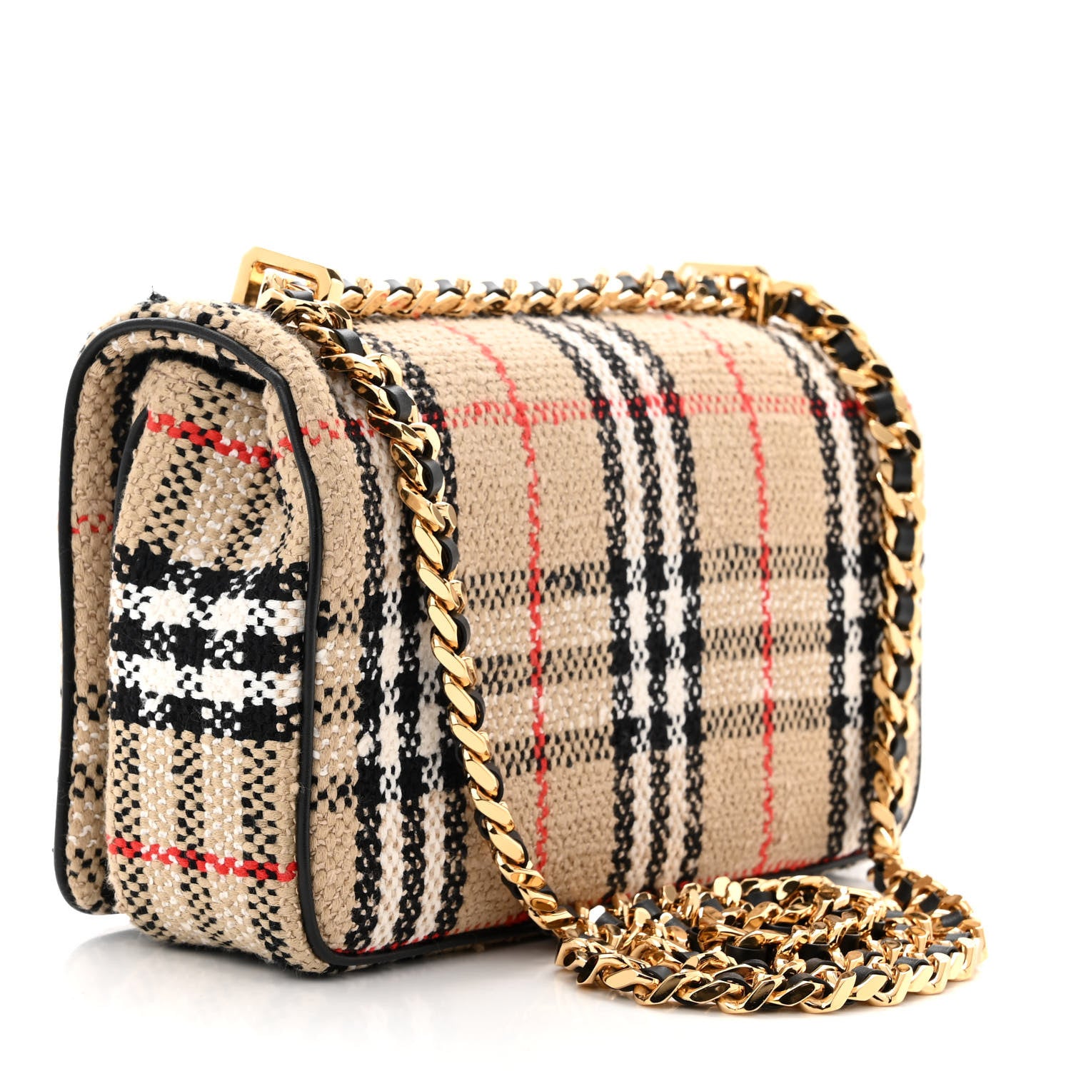 Burberry Calfskin Boucle Check Small Lola Chain Bag Archive Beige 3 of 11