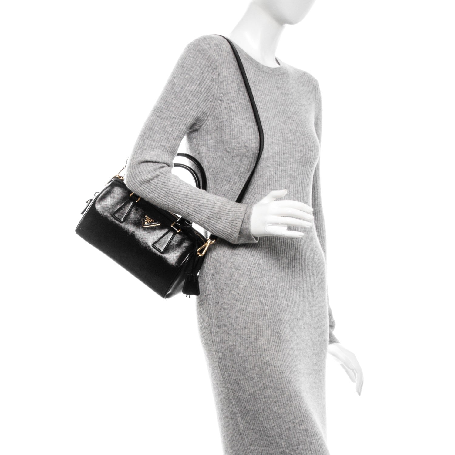 Prada Saffiano Vernice Petite Bowler Black 2 of 6
