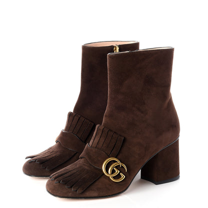 Gucci Kid Scamosciato GG Marmont Fringe 75mm Ankle Boots 38 Cocoa 2 of 11