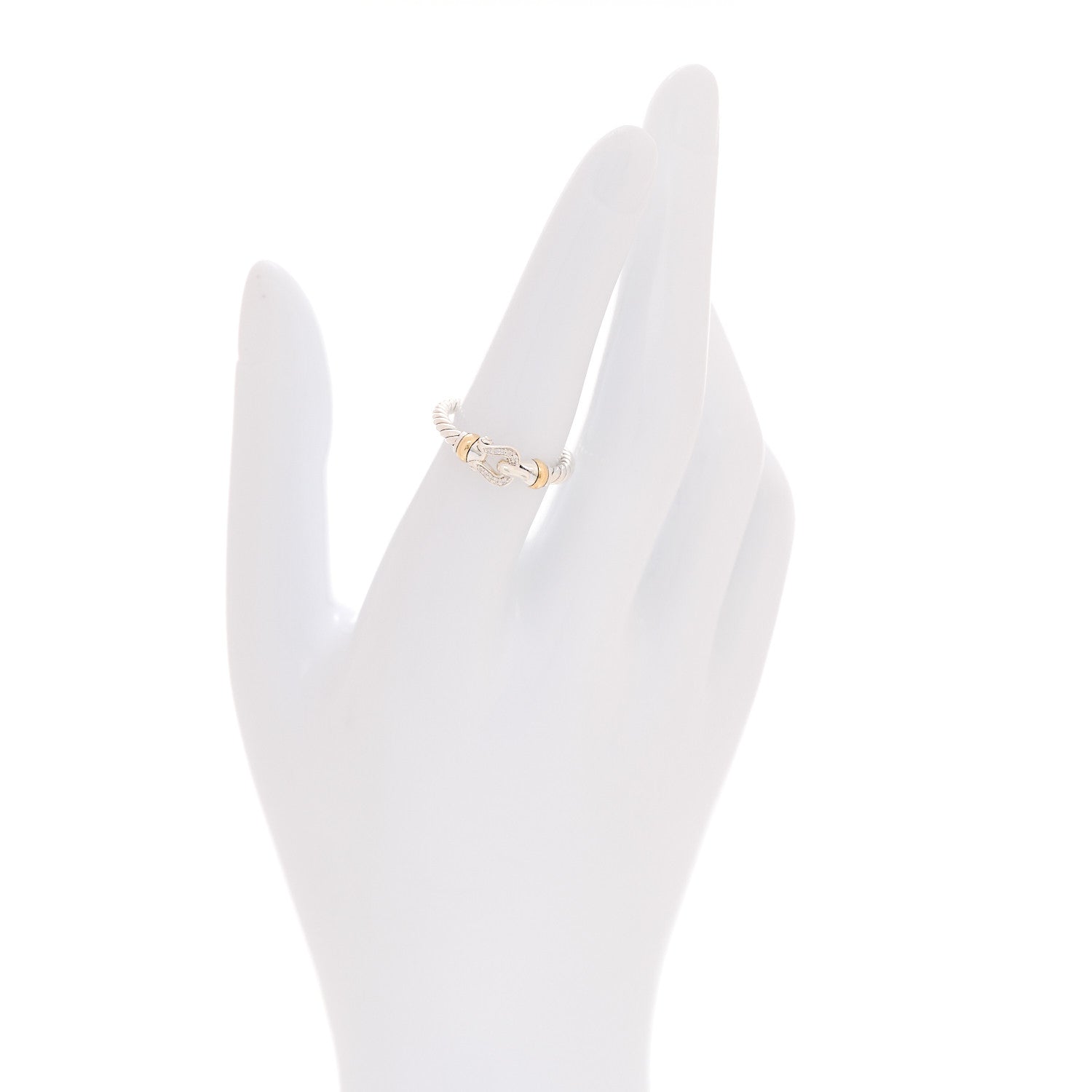 David Yurman Sterling Silver 18K Yellow Gold Diamond Petite Buckle Ring 52 6 2 of 5