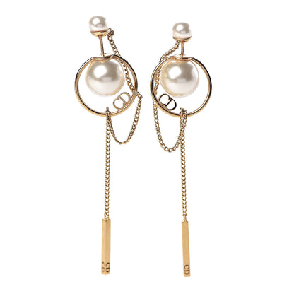 Christian Dior Pearl Tribales Dangle Chain Earrings Gold 1 of 5