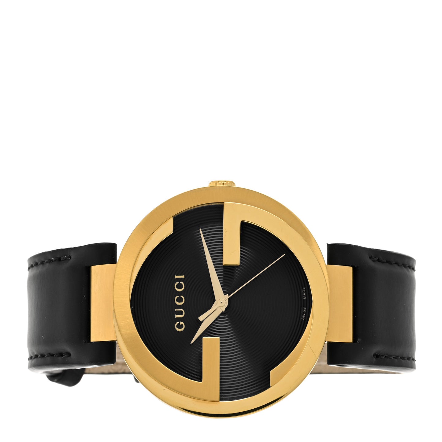 Stainless Steel Calfskin 42mm Interlocking G Quartz Watch Black