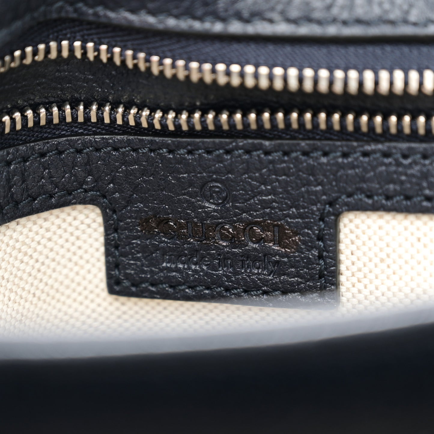 GG Supreme Monogram Textured Dollar Calfskin Web Medium Blondie Top Handle Shoulder Flap Bag Beige Blue