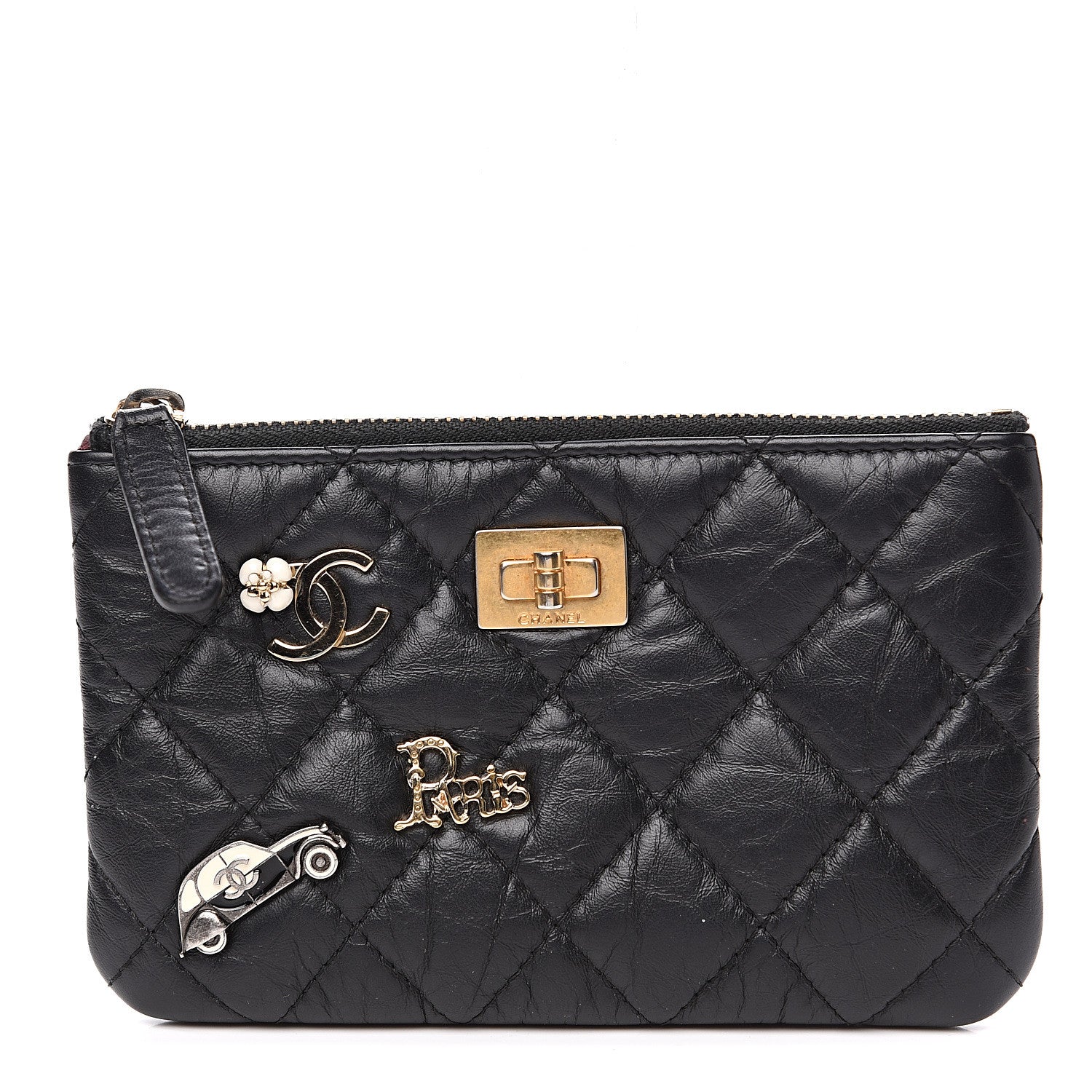 Chanel Aged Calfskin Charm Quilted Small Reissue Cosmetic Case Black 1 of 7