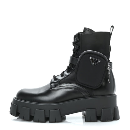 Prada Spazzolato Rois Nylon Metal Triangle Logo Monolith Pouch Pocket 55mm Boots 41 Black 1 of 9