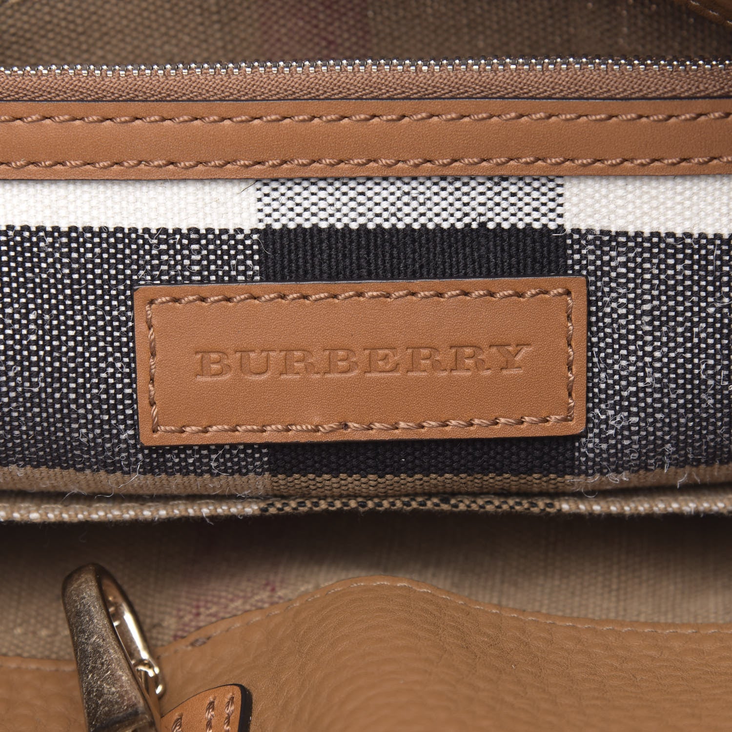 Burberry Grainy Calfskin Canvas Mega Check Medium Ashby Tassel Hobo Saddle Brown 7 of 11