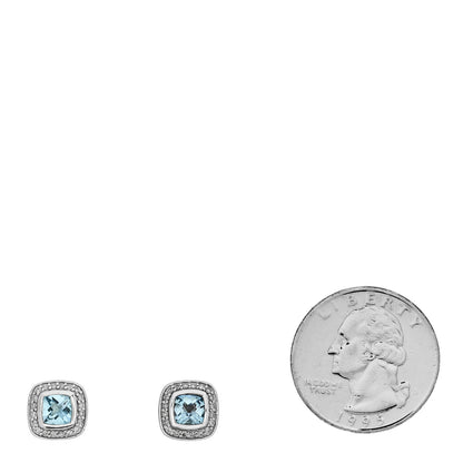 David Yurman Sterling Silver Diamond Blue Topaz 7mm Petite Albion Earrings 2 of 4
