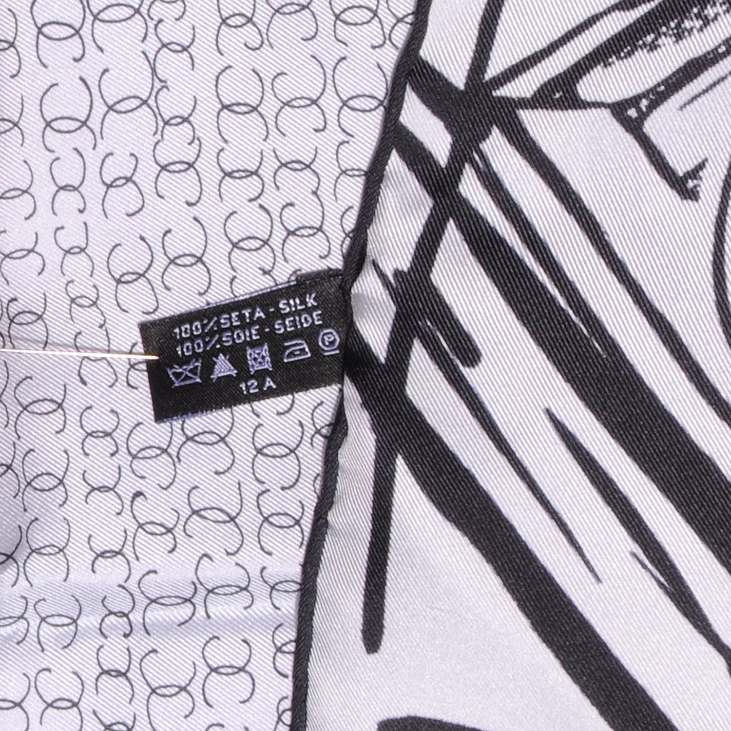 Chanel Silk Scarf CC Logo White Black 4 of 4
