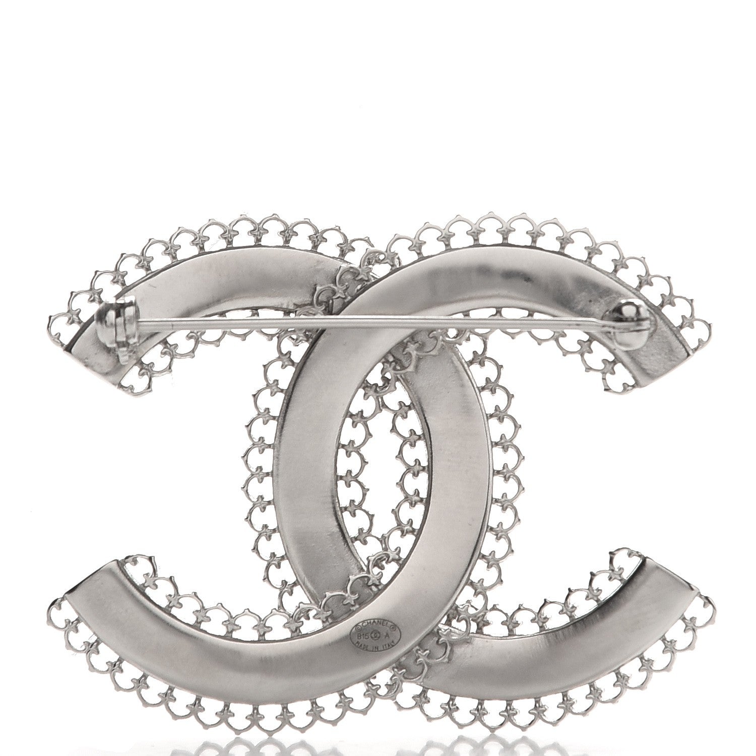 Chanel Large Scalloped CC Brooch Silver 3 of 5