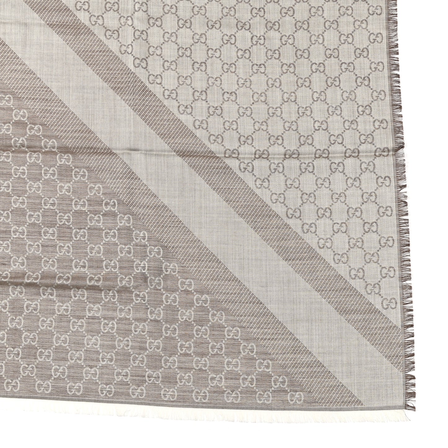 Wool Silk Monogram GGWeb Fringe Shawl Bitume Ivory