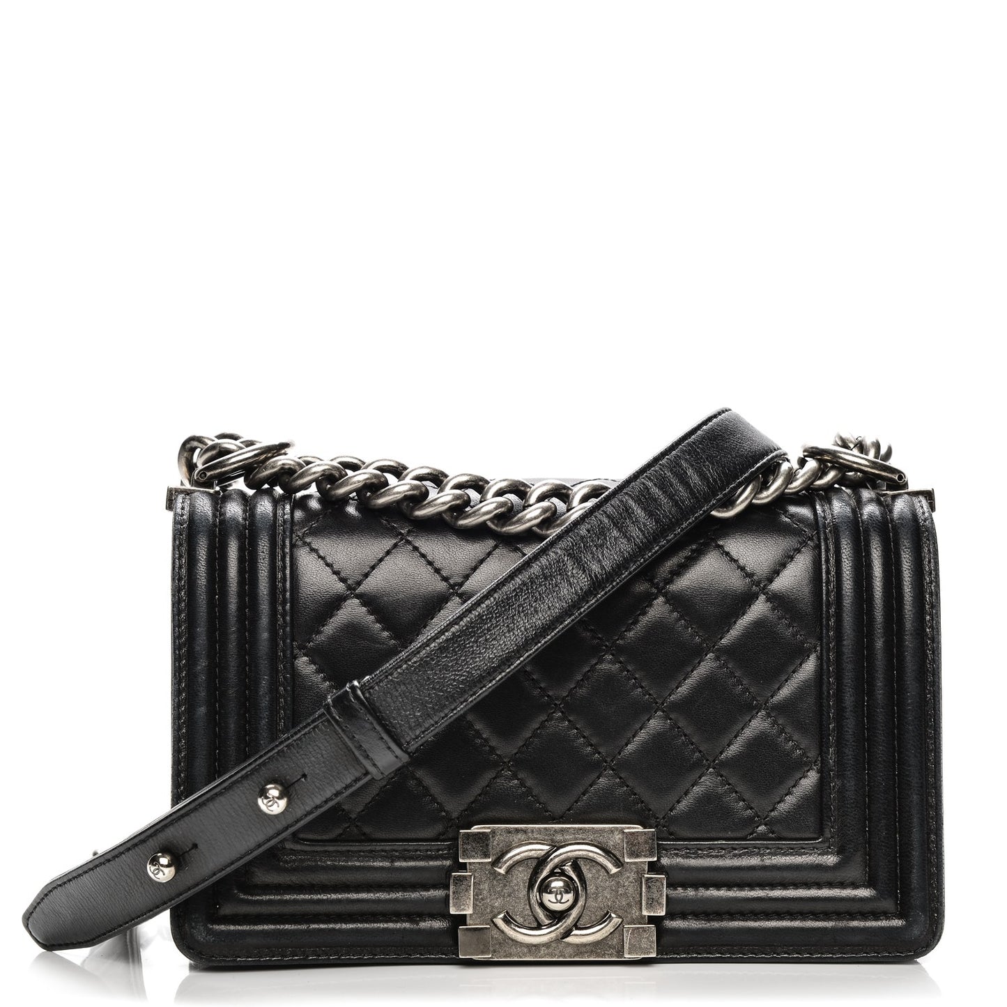 Lambskin Quilted Small Boy Flap Black