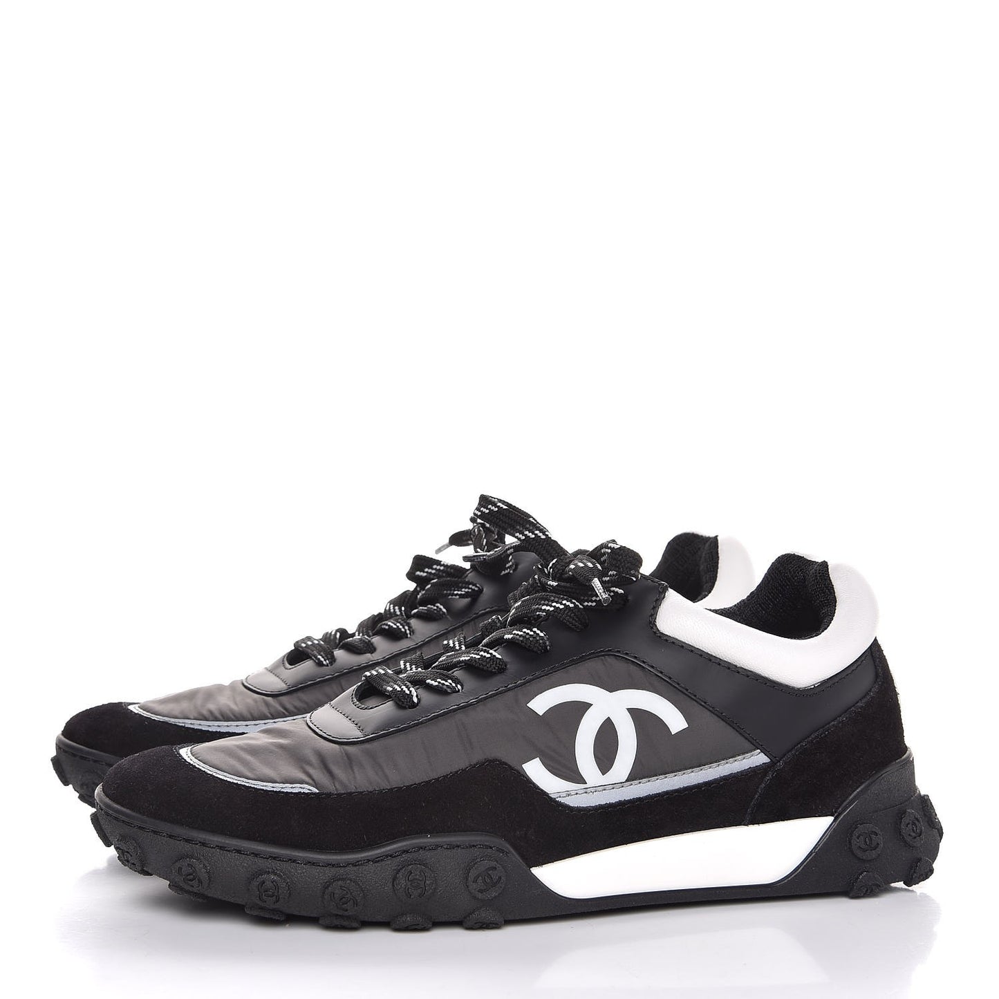 Nylon Calfskin CC Sneakers 38 Black Grey White
