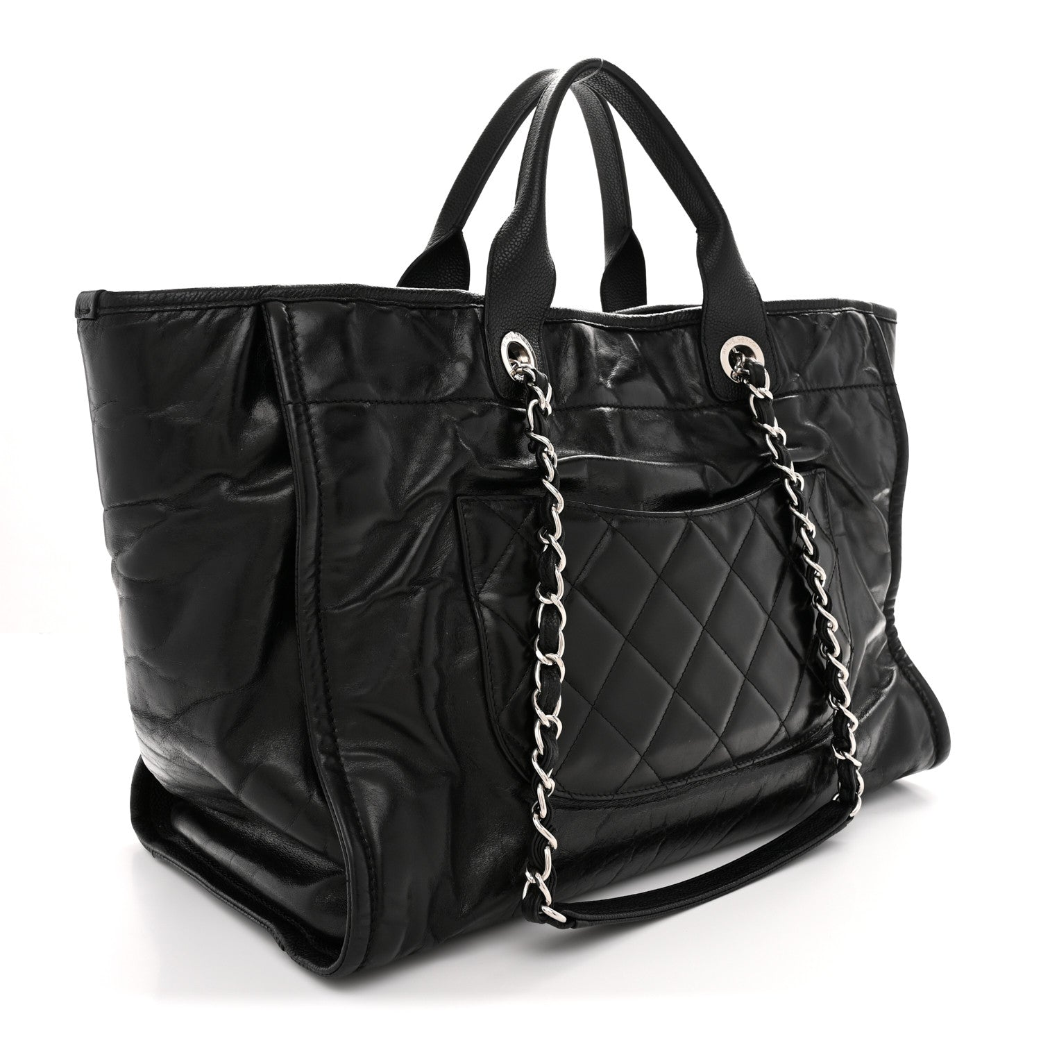 Chanel Glazed Calfskin Medium Deauville Tote Black 3 of 12