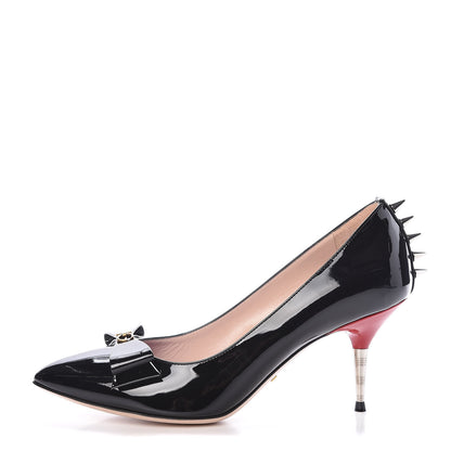 Gucci Patent GG Bow Sadie Spike Mid Heel Pumps 38.5 Black 1 of 8