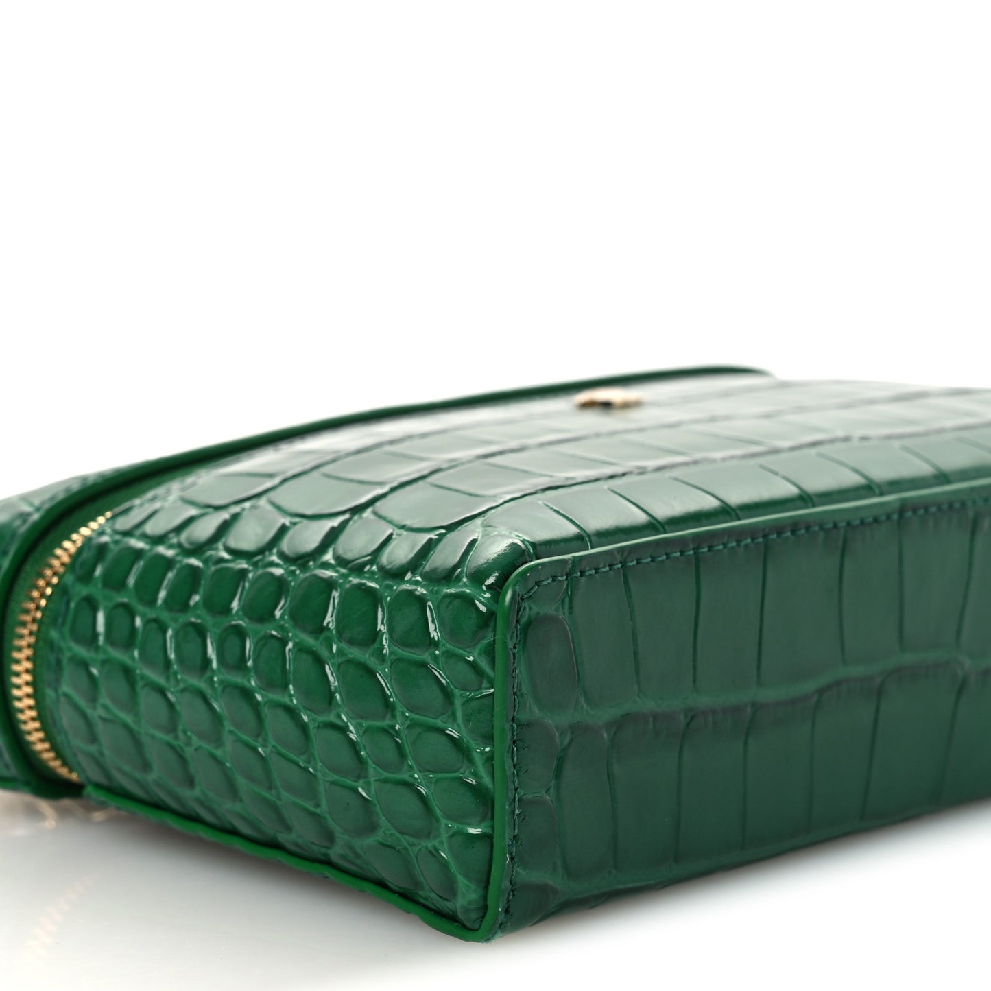 Calfskin Crocodile Embossed Crococo Top Handle Slim Vanity Case With Chain Green