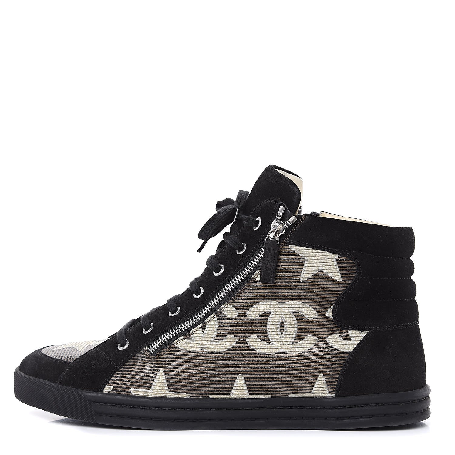 Chanel Suede Mens High Top Sneakers 43 Black Gold 1 of 14
