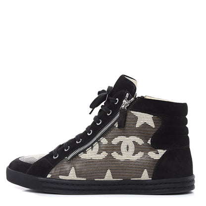 Chanel Suede Mens High Top Sneakers 43 Black Gold 1 of 14