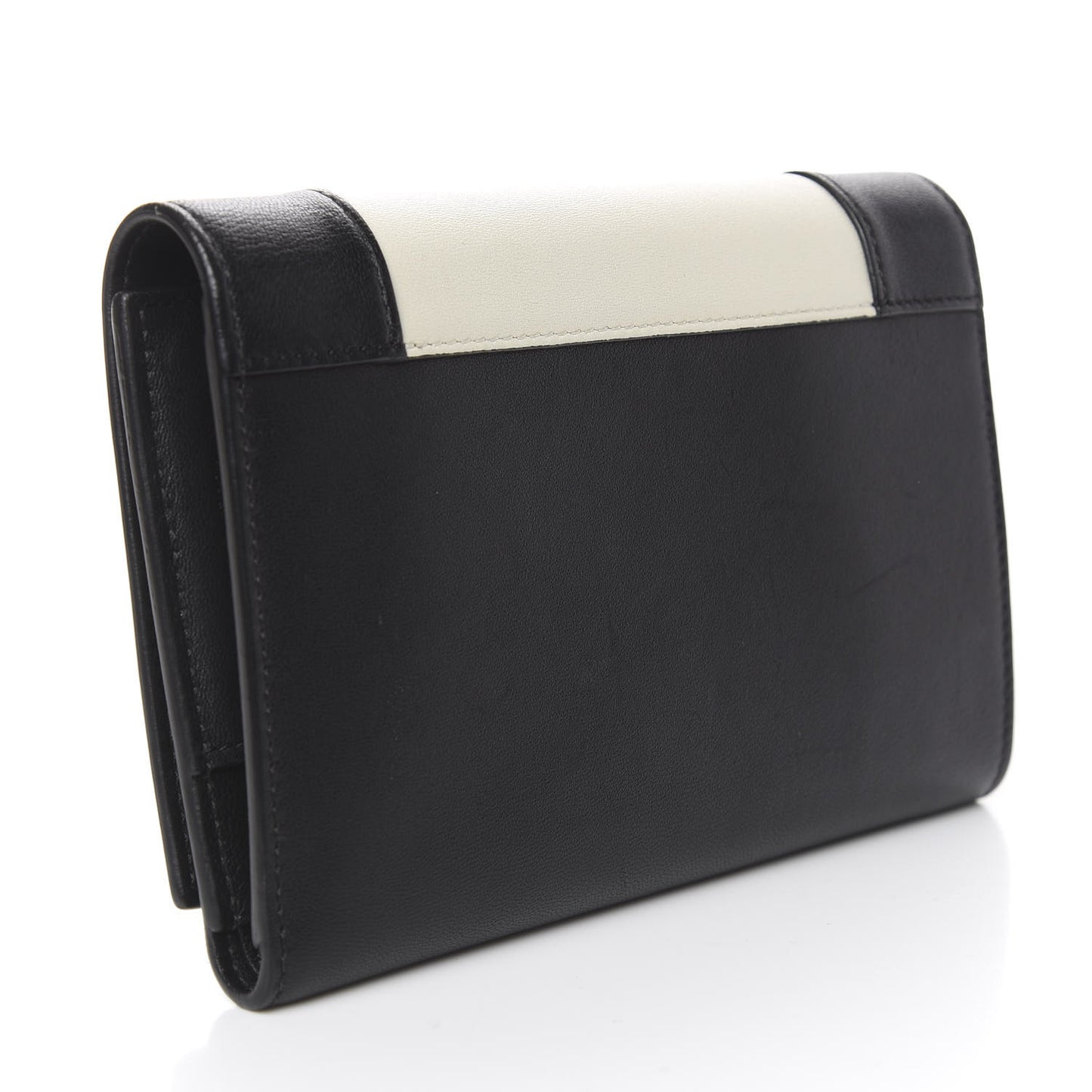 Smooth Lambskin Medium Frame Multifunction Wallet Black White