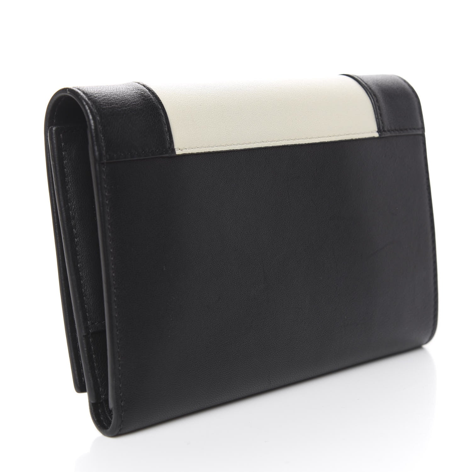 Celine Smooth Lambskin Medium Frame Multifunction Wallet Black White 3 of 7