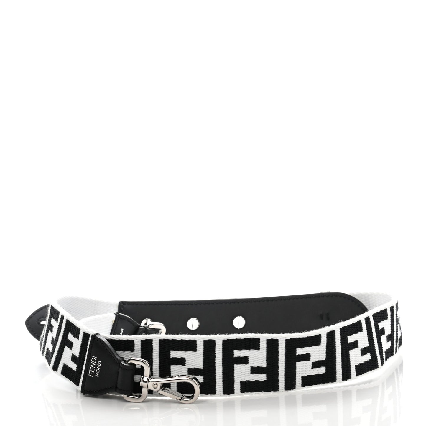 Canvas Calfskin FF 1974 Studded Strap You Black White
