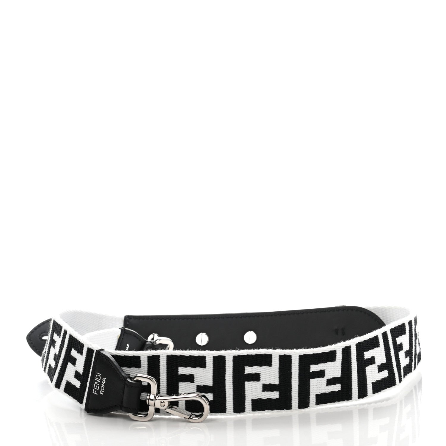 Fendi Canvas Calfskin FF 1974 Studded Strap You Black White 2 of 8