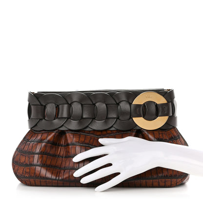Chloe Crocodile Embossed Darryl Clutch Brown 2 of 9