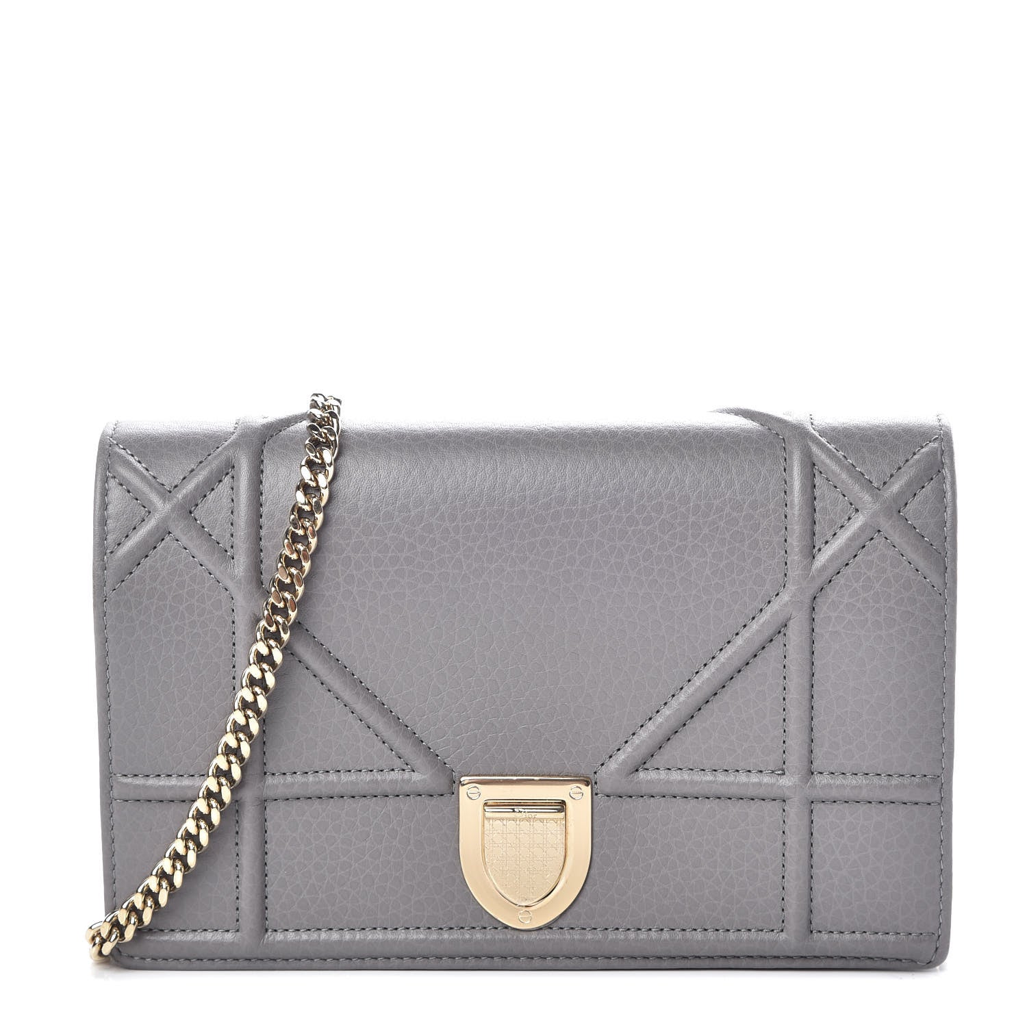 Christian Dior Grained Calfskin Diorama Wallet on Chain Pouch Gris 1 of 9