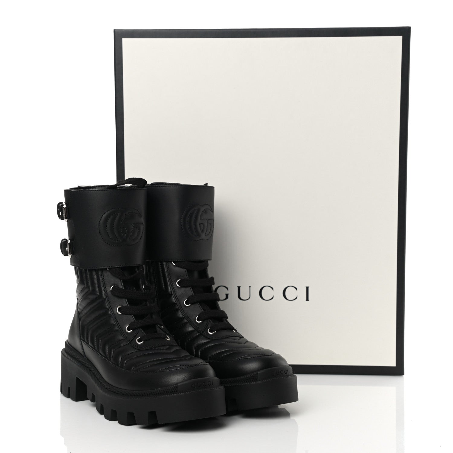 Gucci Nappa Frances GG Matelasse Platform Combat Boots 37 Black 10 of 10