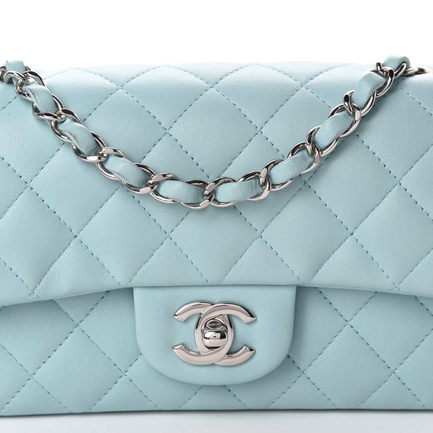 Lambskin Quilted Mini Rectangular Flap Light Blue