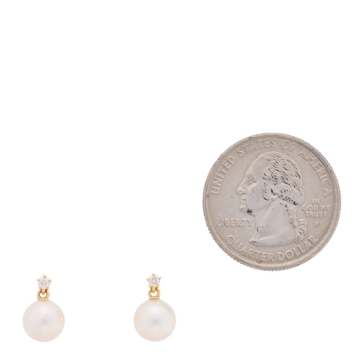 18K Yellow Gold Diamond Akoya Cultured Pearl 7-7.5mm Earrings