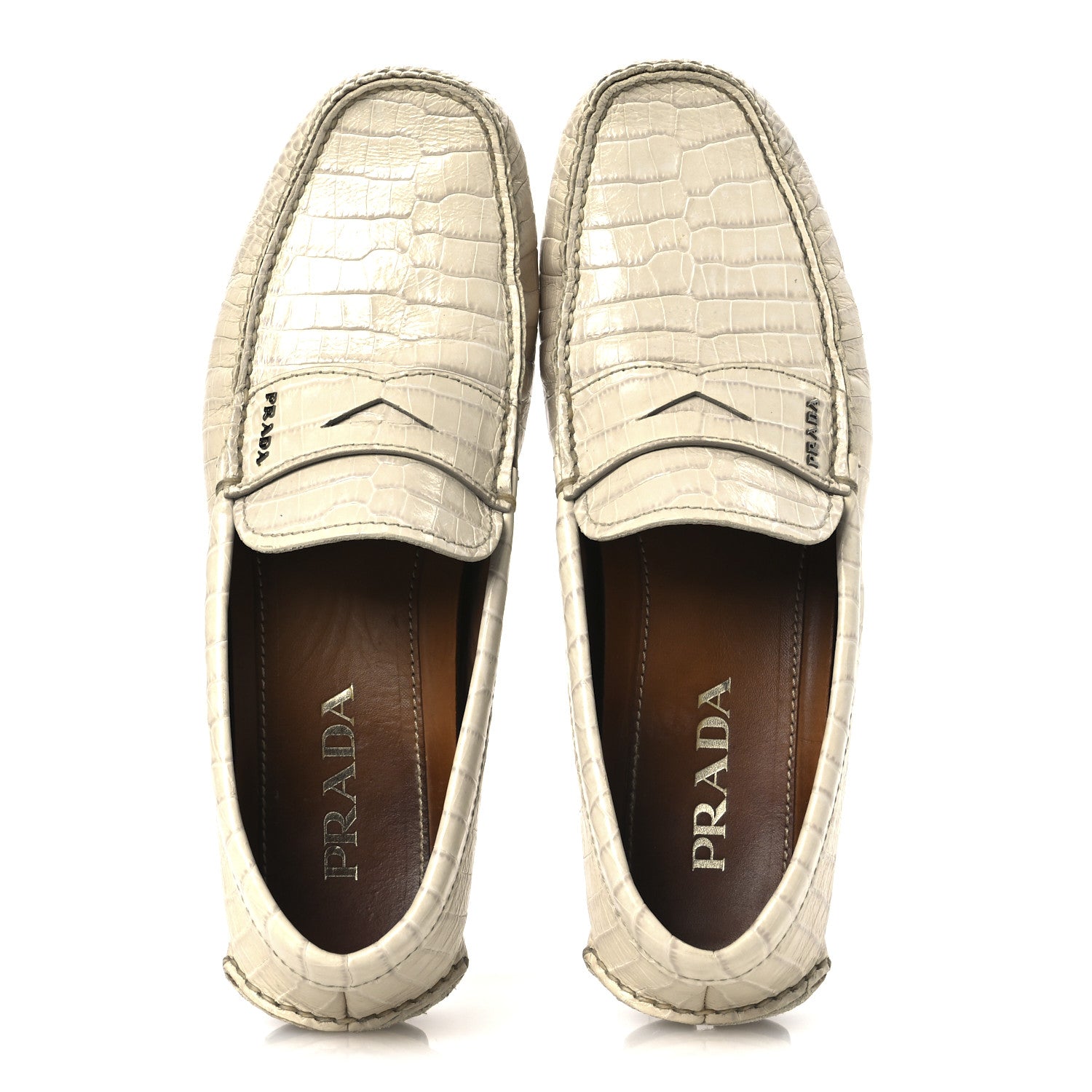 Prada Calfskin Crocodile Embossed Loafers Men's Driving Loafers 8 Cera 2 of 15