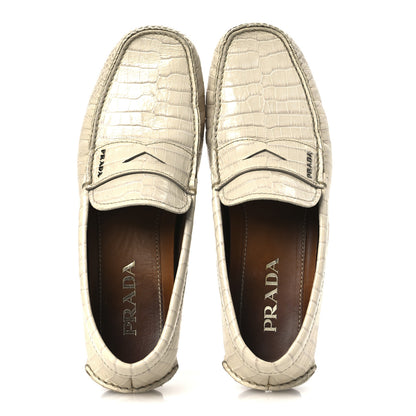 Prada Calfskin Crocodile Embossed Loafers Men's Driving Loafers 8 Cera 2 of 15