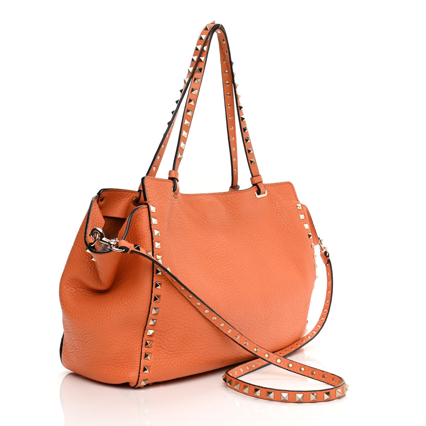 Pebbled Calfskin Medium Rockstud Tote Melon Sorbet