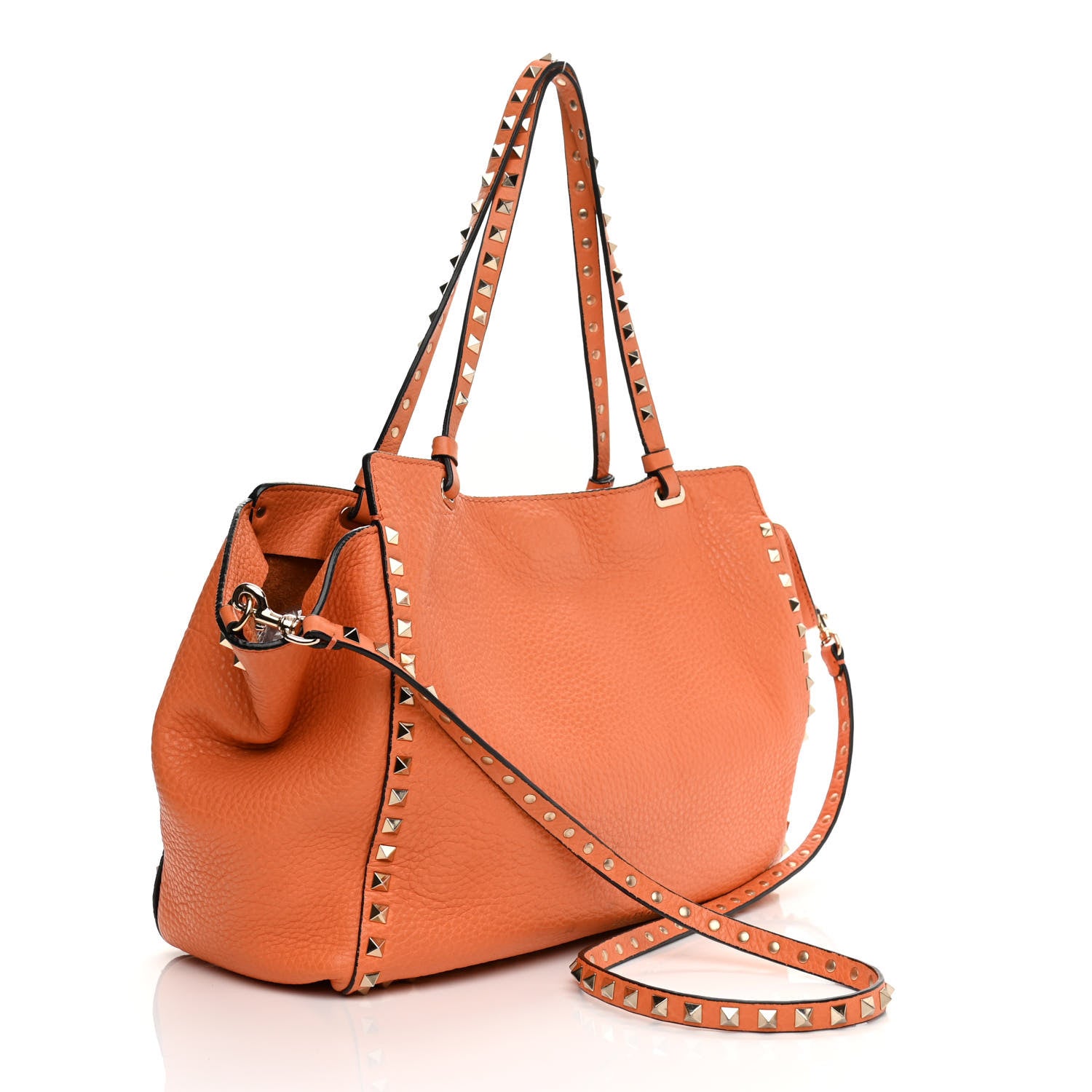 Valentino Garavani Pebbled Calfskin Medium Rockstud Tote Melon Sorbet 2 of 16