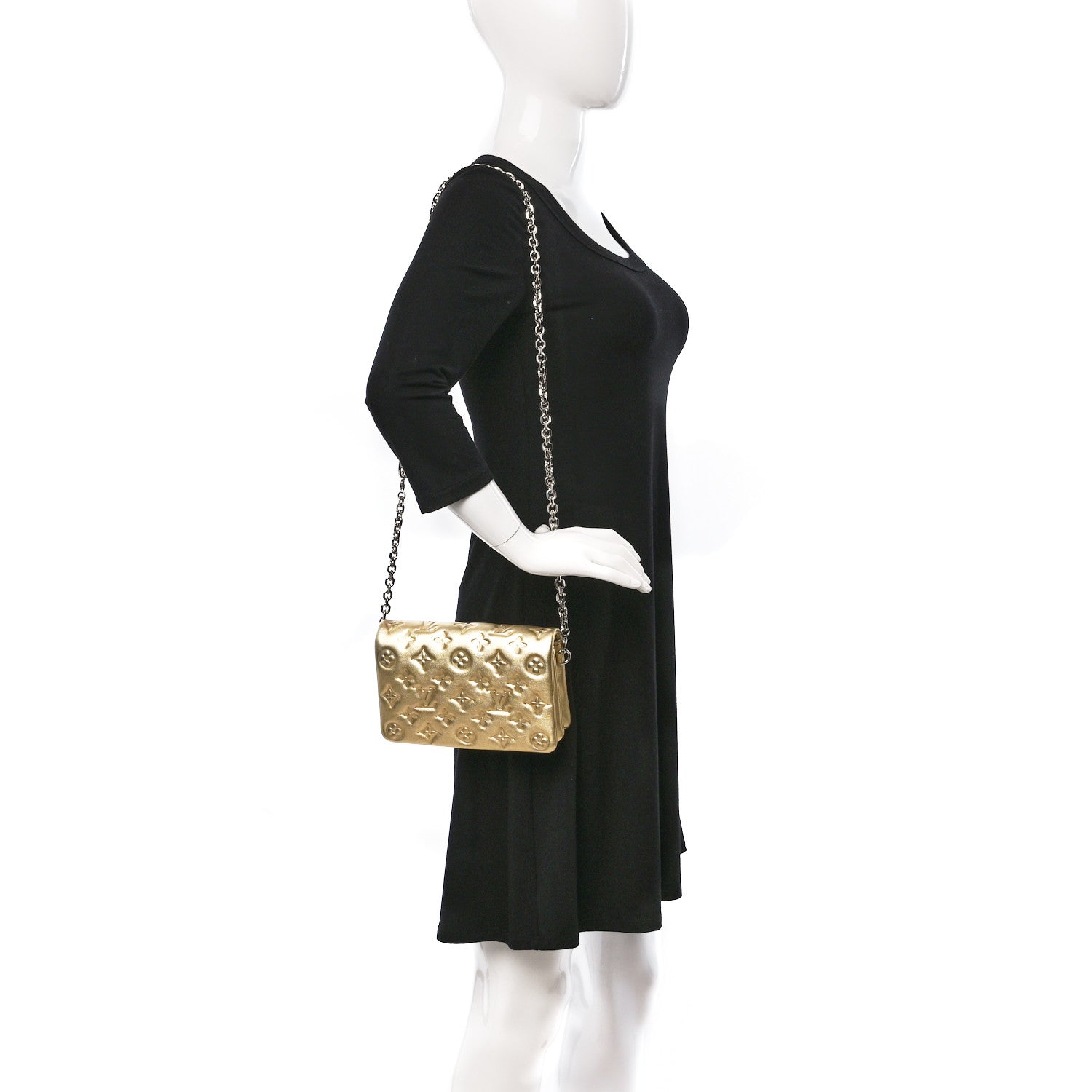 Louis Vuitton Metallic Lambskin Embossed Monogram Pochette Coussin Gold 2 of 13