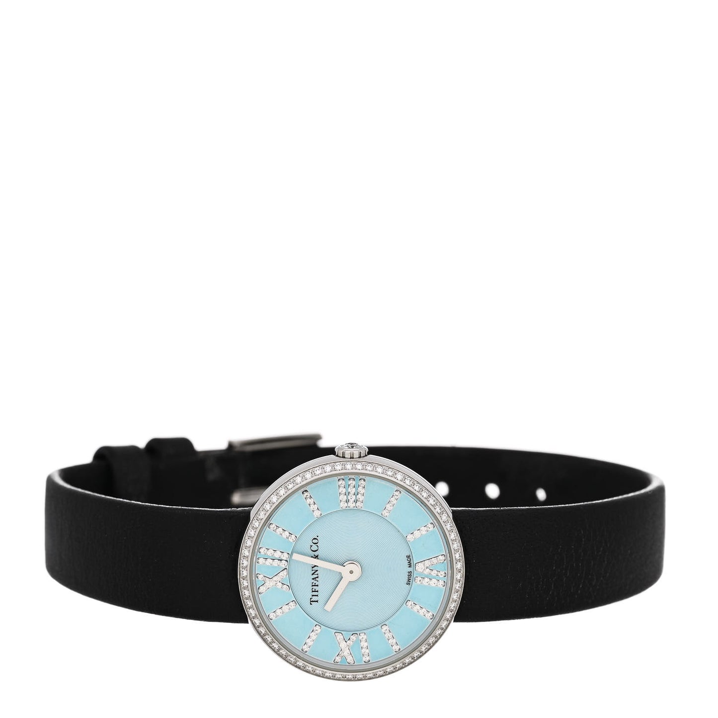Stainless Steel Calfskin Diamond Bezel 24mm Atlas 2-Hand Quartz Watch Tiffany Blue