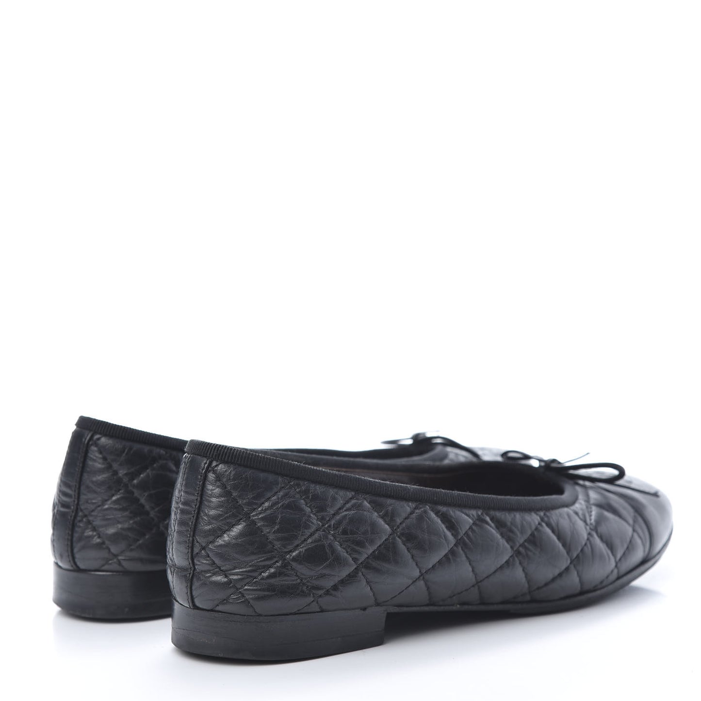 Aged Calfskin Quilted CC Cap Toe Ballerina Flats 37.5 Black