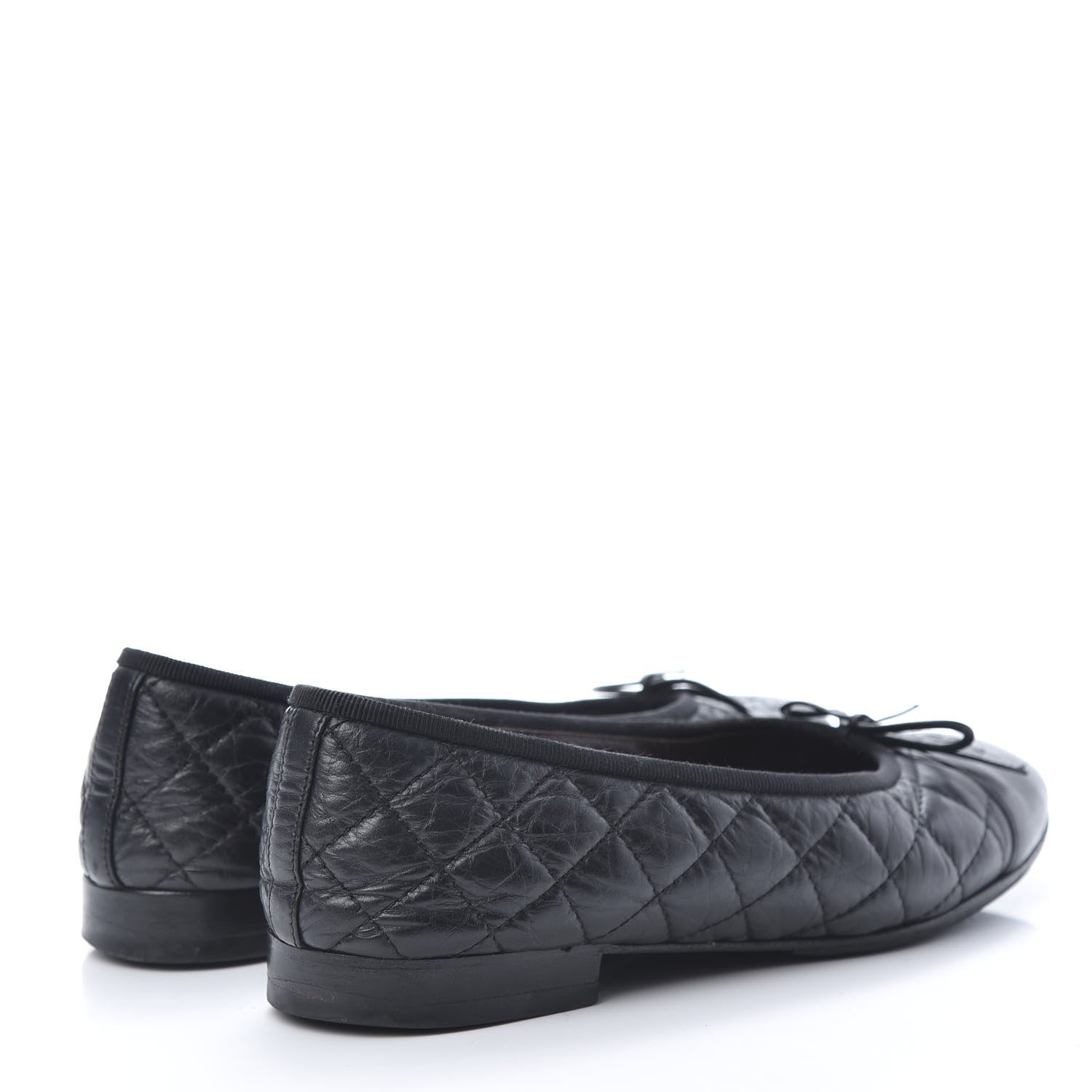 Chanel Aged Calfskin Quilted CC Cap Toe Ballerina Flats 37.5 Black 4 of 13