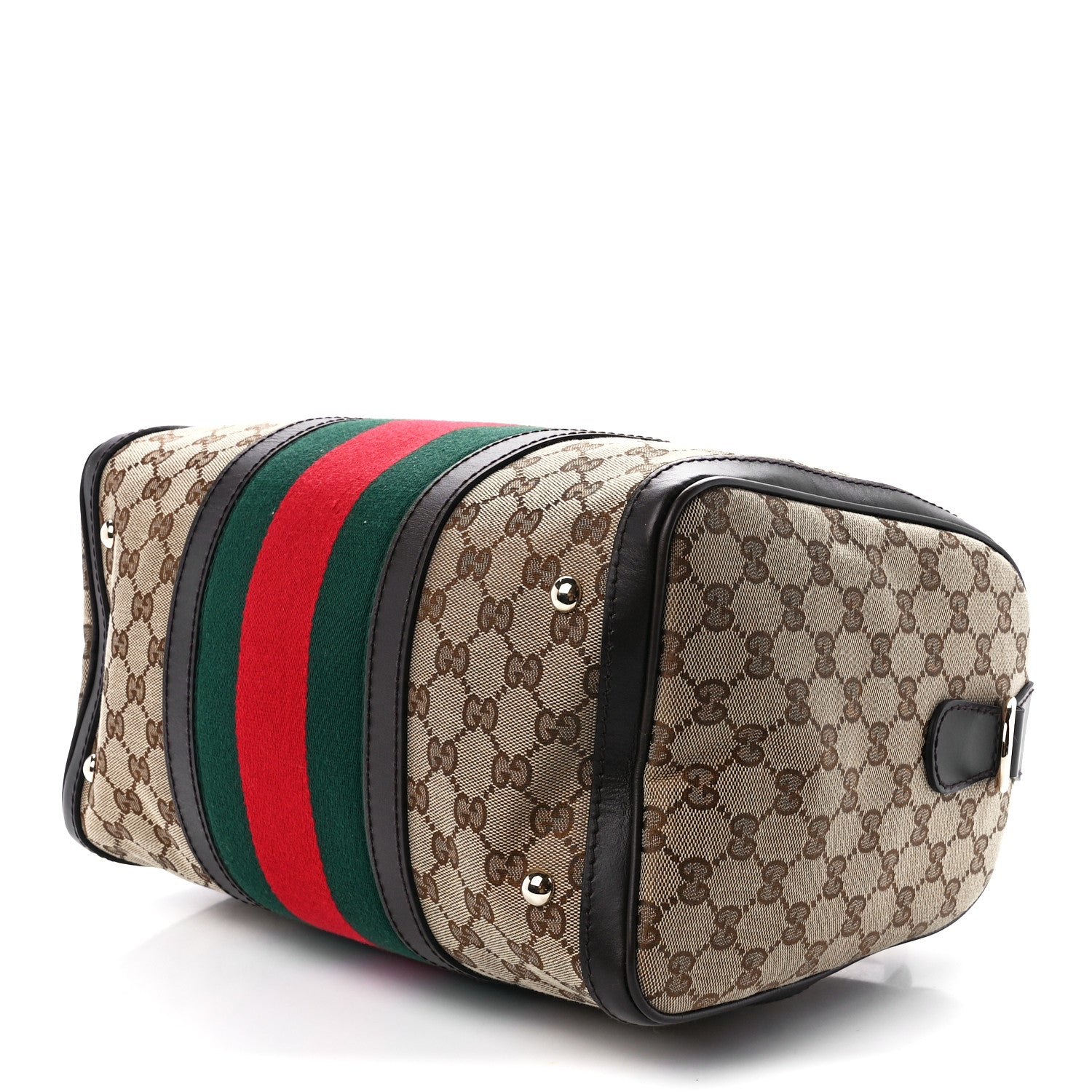 Gucci Monogram Selleria Calfskin Vintage Web Medium Boston Beige Ebony Cocoa 11 of 13