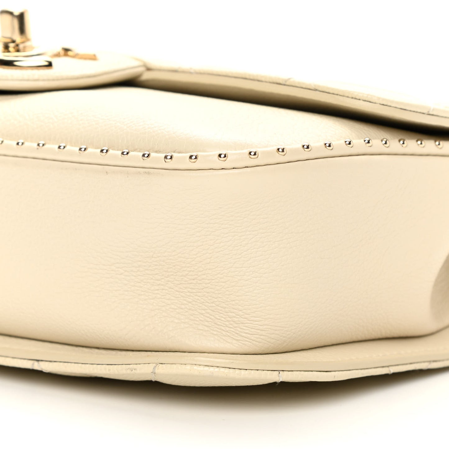 Caviar Quilted Small Studded Flap Off White