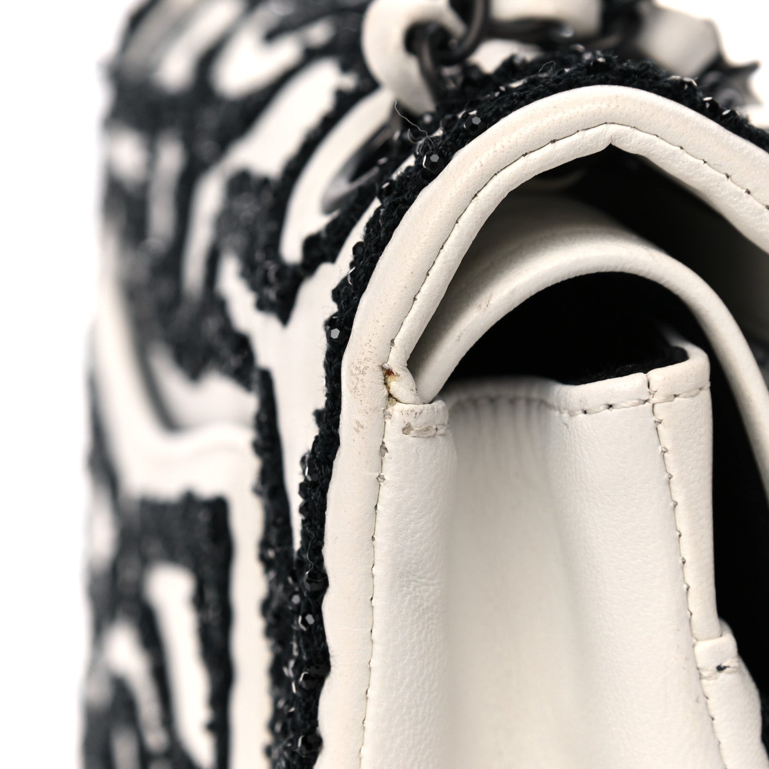 Chanel Lambskin Crystal Embroidered Medium Garden Of Versailles Double Flap Black White 13 of 21