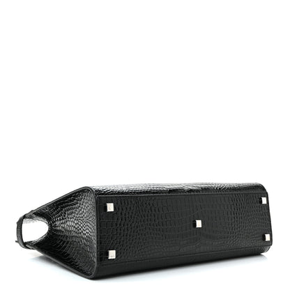 Saint Laurent Shiny Calfskin Crocodile Embossed Small Manhattan Shopper Tote Black 4 of 10