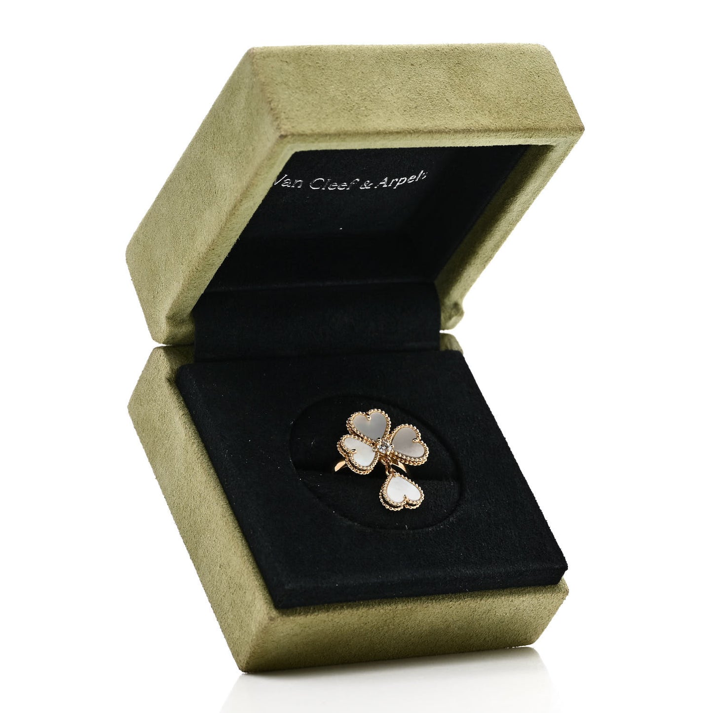 18K Yellow Gold Diamond Mother of Pearl Sweet Alhambra Effeuillage Ring 50 5.25