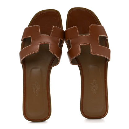 Hermes Box Calfskin Oran Sandals 36 Gold 2 of 9